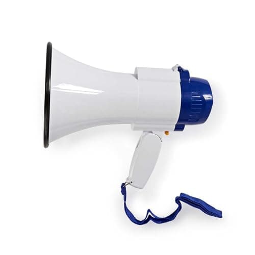 Image of NEDIS 10W Megaphone, 250m Range with Built-in Microphone, Siren, Adjustable Volume, Record Function - White & Blue