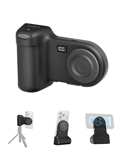 Image of Belkin Stage PowerGrip, Magnetic Wireless Charging Camera Grip 9300mAh, Power Bank with Retractable USB C Cable, Bluetooth Connection, Tripod Attachment, LCD Screen, Portable Charger for iPhone, Pixel