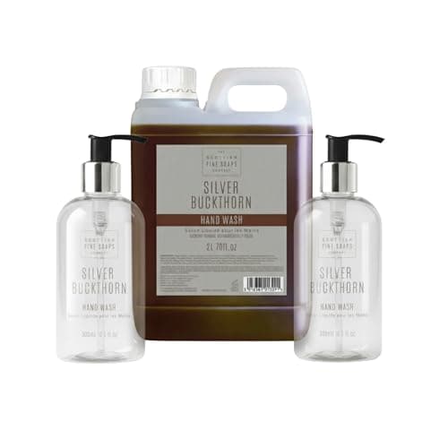 Image of THE SCOTTISH FINE SOAPS COMPANY - Silver Buckthorn Hand Wash Soap | 2L Refill Container with 2 x FREE 300ml Bottles | Hydrating Effect | Paraben-Free | Suitable for Vegans | 2L Refill Canister