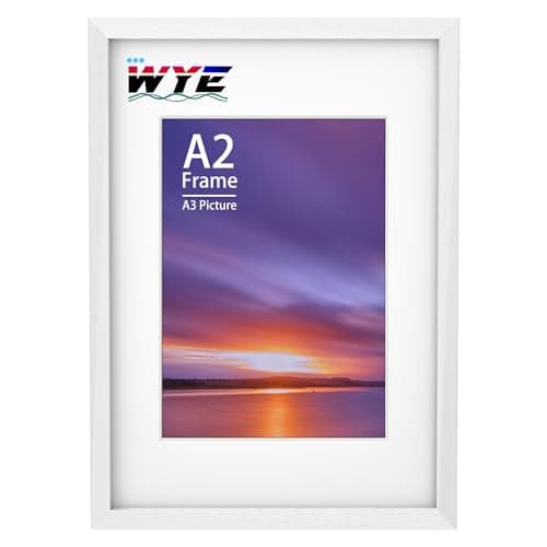 Image of A2 Frame 59x42cm White Picture Frame Acrylic (Non-Glass) with A3 Mount for A2/A3 Print, Certificate, poster, Wall Mount Only