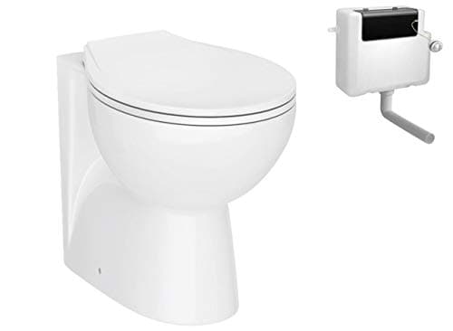 Image of VeeBath Essentials Compact Bathroom Round Back to Wall WC Toilet Pan with Soft Closing Seat & Concealed Cistern - 515mm Deep
