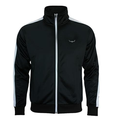 Image of ROCK-IT Apparel Men’s Retro Track Jacket - Classic Sports Training Top with High Collar & Full Zip - Sizes S-3XL - Secure Zip Pockets & Fleece Lined Black XL