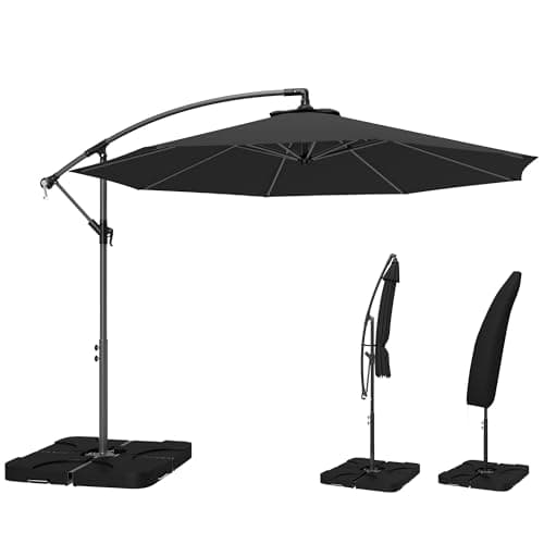 Image of Outsunny 3 m Cantilever Parasol with Umbrella Weights, Cross Base, Offset Outdoor Umbrella with Protective Cover, Crank Handle, Hanging Sun Shade, Black