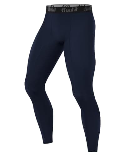 Image of Runhit Men’s Running Tights, Sport Compression Trousers Thermal Leggings Men Gym Base Layer Pants for Cycling Football Golf Workout Navy Blue L