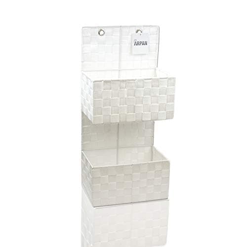 Image of ARPAN Wall Hanging 2-Shelf Storage Basket, Nylon Hanging Storage Organiser for Bathroom, Home or Office, 28 x 15 x 58 cm (White)