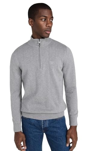 Image of Barbour Mens Cotton Half Zip Sweater Grey Marl (UK, Alpha, S, Regular, Regular, Grey)