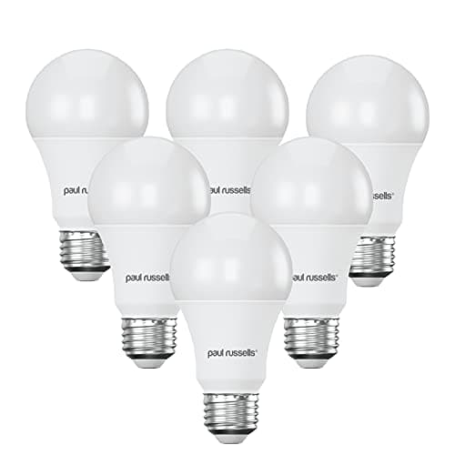 Image of paul russells E27 Edison Screw LED Light, 13W = 100W Equivalent Bulbs, 1521 Lumens, 4000K Standard ES A60 LED GLS, Natural Large Energy Saving Non-Dimmable Lightbulbs, Cool White Frosted, 6 Pack