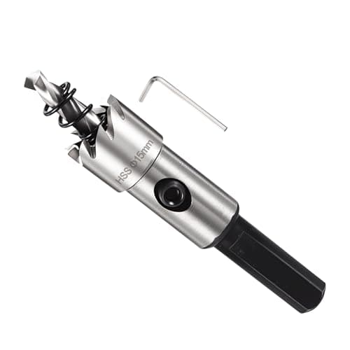 Image of METALLIXITY Hole Saw 15mm (19/32"), 4341 High Speed Steel Hole Cutter with Center Drill Bit, Hex Key and Spring - for Thin Metal, Wood, Plastic, PVC Boards. Silver