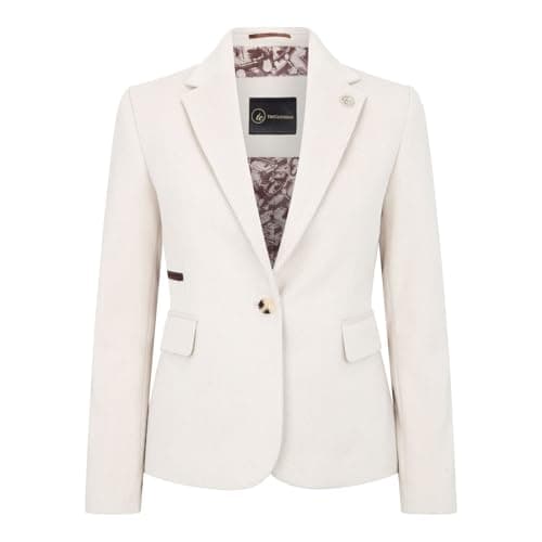 Image of TruClothing Women's Blazer Wool Blend Cream Tweed Herringbone Tailored Fit Ladies Jacket - Cream 18