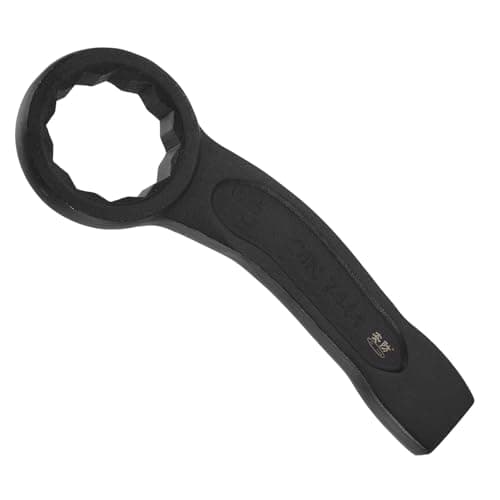 Image of sourcing map Striking Wrench 55mm 45# Steel Spraying 6-Point Flat Strike Wrench Slogging Ring Spanner Bend Handle Box End Striking Tool for Automotive Repair Furniture Assembly, Black