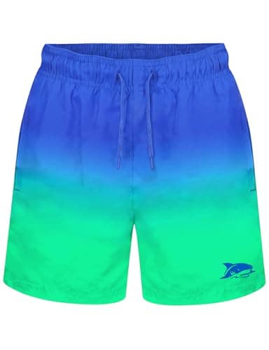 Image of weVSwe Blue Gradient Boys Swimming Shorts with Adjustable Waistband Boys Swimming Trunks Quick Dry Board Surfing Shorts Comfortable Material for Toddlers 10 Years