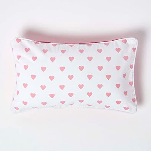 Image of HOMESCAPES - 100% Cotton - Love Hearts - Cushion Cover - 30 x 50 cm Rectangular - 12 x 20 Inches - Pink White - 100% Cotton Sofa Pillow Cushion Cover - Washable