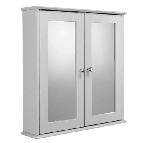 Image of URBNLIVING Croydex FlexiFix Ashby Grey Wooden Double Door Mirror Bathroom Storage Cabinet