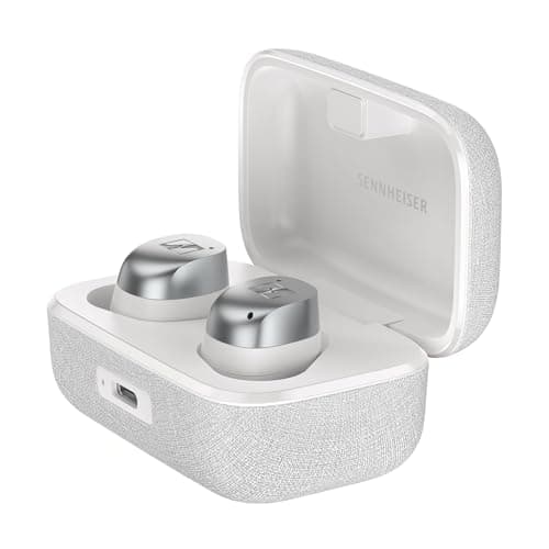 Image of Sennheiser MOMENTUM True Wireless 4 Smart Wireless Earbuds, Bluetooth 5.4, Crystal-Clear Sound, Noise Cancelling Earbuds, Comfortable Design, Up to 30 HR Playtime, Adaptive ANC, Auracast, White Silver