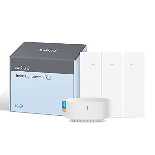 Image of BroadLink Smart Wall Light Switch, 3-Gang Single Live Wire Switch, No Neutral or Capacitor Required, Push Button, White,Compatible with Alexa, Google Home and IFTTT, S3 Hub Required (With Hub)