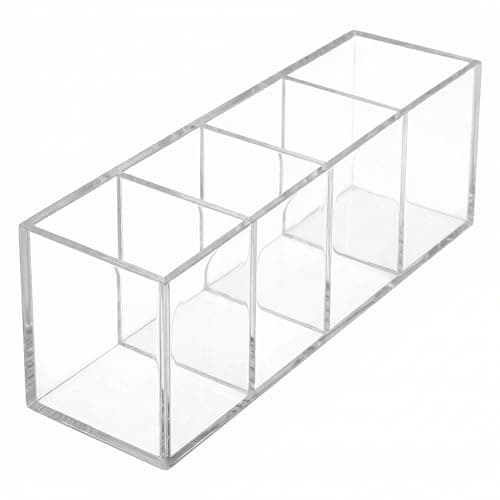 Image of QWORK® 5 Compartment Acrylic Makeup Brush Holder Pen Pencil Holder - Clear Desktop Stationery and Makeup Brushes Organizer