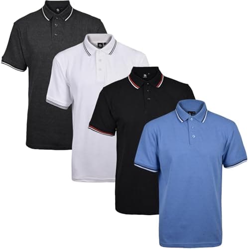 Image of True Face Mens Tshirts Polos Pique Tipping Collar Buttoned Regular Fit Top Tip Set 2-4 Pack XXL