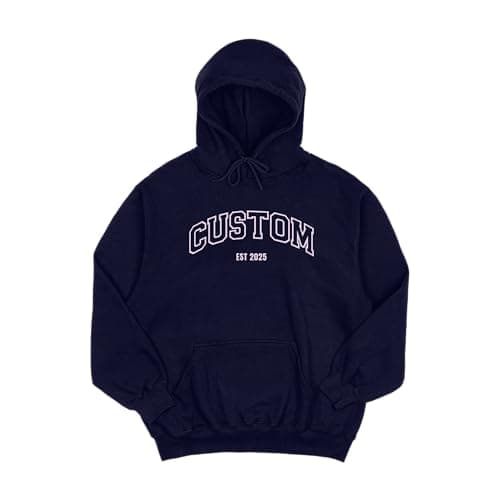 Image of Crafted Memories - Personalised Word/Est Date Hoodie | Embroidered Unisex Valentine's Design | Initial on Sleeve | Custom Couple's Item, Oxford Navy, L