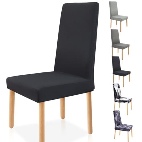 Image of Zindoo Dining Chair Covers Set of 4, Stretch Modern Chair Slipcovers for Dining Room Banquet Kitchen Wedding Party, Washable Chair Protector (Black)
