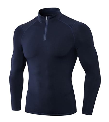 Image of OVIYEGAIN Mens Quarter Zip Thermal Compression Shirt Fleece Long Sleeve Workout Tops Pullover Athletic Tee Base Layer Tops, Navy#17, S