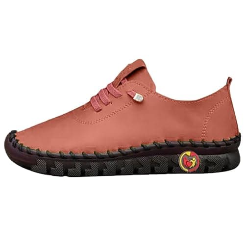 Image of Generisch Running Shoes Women's Wide Feet Trainers White Comfortable Flat Shoes Lightweight Leather Shoes Leisure Shoes Hiking Shoes Waterproof Trekking Shoes Non-Slip Outdoor Shoes, ziegelrot, 6 UK