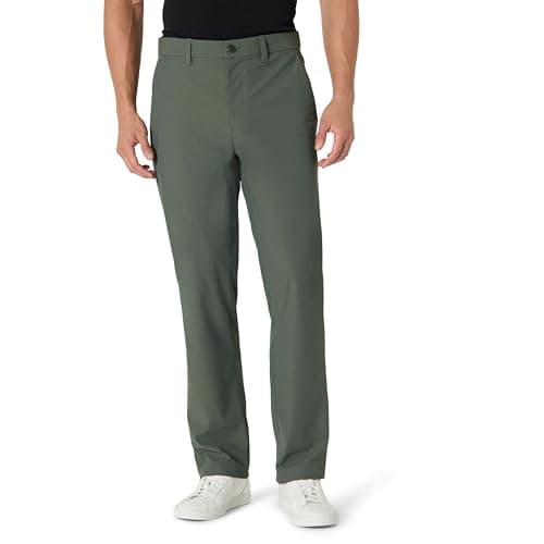 Image of Amazon Essentials Men's Classic-Fit Travel Stretch Straight Leg Trousers, Dark Green, 36W / 30L