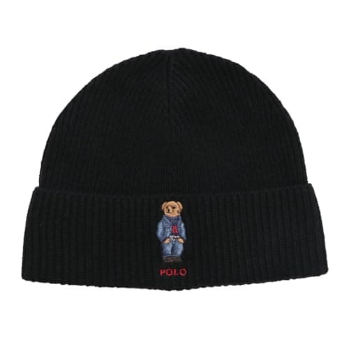 Image of Polo Ralph Lauren Men's Solid Denim Bear Beanie, 001 (Black), One Size