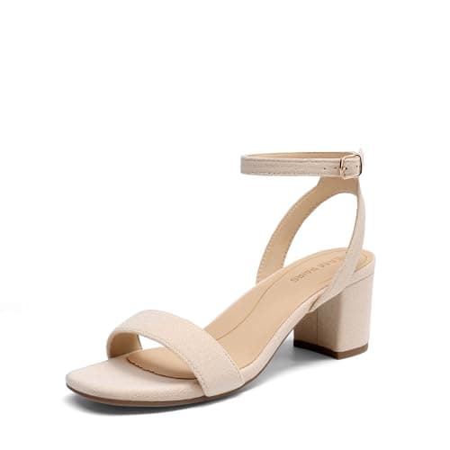 Image of DREAM PAIRS Women's Heeled Sandals, Soft Faux Sheepskin PU, Anti-Slip Outsole, Comfortable for Wide Feet, 1.57-Inch Chunky Heel, Adjustable Strap, Summer Style, Size 5W,Nude-Suede,CARNIVAL-W