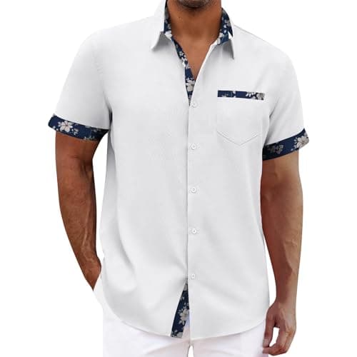 Image of Summer Holiday Linen T Shirts - Men's Casual Short Sleeve Shirts - White M