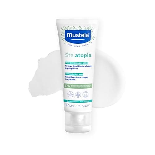 Image of Mustela Stelatopia Emollient Face Cream, for Eczema-Prone Baby Skin, Fragrance-Free, with Natural Avocado Perseose and Ceramides, 1.35 Ounce