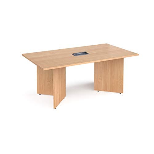 Image of Mr Office Arrow head leg rectangular boardroom table with central cutout and Aero power module bundle, 1800, Beech