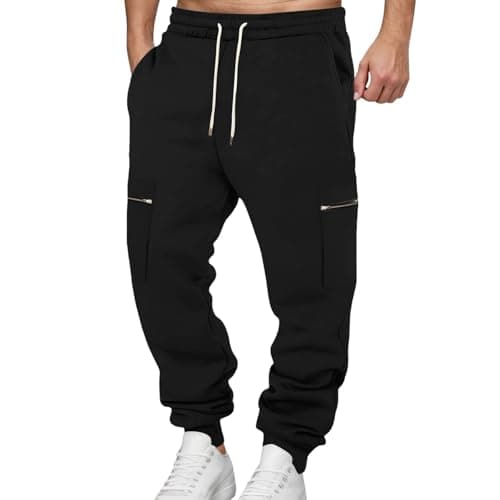 Image of Casual Straight Leg Pants with Side Zip Pockets Fashion Sports Pants for Daily Wear Comfortable Bottoms, black, S