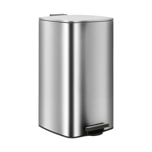 Image of Harbour Housewares 30L Square Pedal Bin – Chrome Stainless Steel Kitchen Trash Can with Soft-Close Lid, Hands-Free Foot Pedal, Removable Inner Bucket & Rubbish Recycling Bin