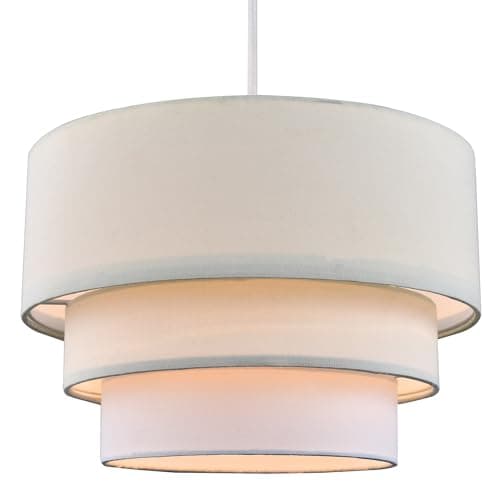 Image of Contemporary Round Triple Tier Cream and White Cotton Fabric Designer Pendant Lighting Shade | 60w Maximum | Modern Style | 30cm Diameter by Happy Homewares