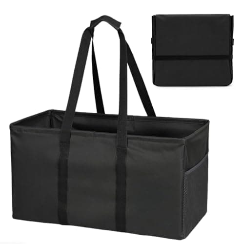 Image of YINKIGI 45 L Extra Large Shopping Bag - Heavy Duty Reusable Foldable Shopping Bag, Sturdy Tote with Wire Frame Stands Upright, Waterproof with Padded Handles for Groceries, Picnic, and Storage