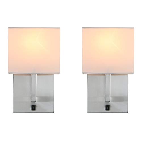 Image of Yosoan Lighting 2 Sets of Vintage Modern Linen Lampshade Wall Light Fittings, Beside LED Wall Lamp with Wall Switched for Living Room Bedrooms Hotel E27 Screw (Brushed)