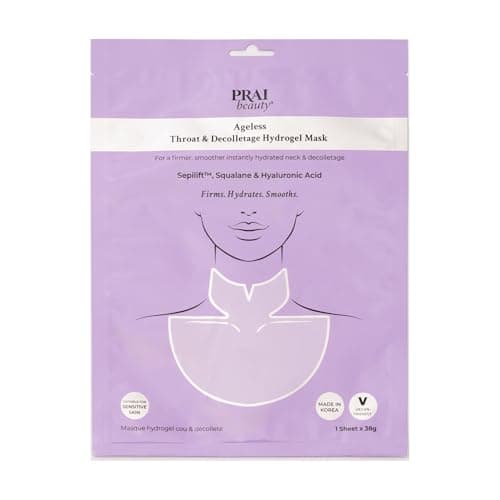 Image of PRAI Ageless Throat & Decolletage Hydrogel Mask - Anti Wrinkle, Neck & Chest Firming Treatment - Smoothes, Lifts, Tightens & Hydrates Skin - With Hyaluronic Acid & Sepilift Technology - Pack of 1