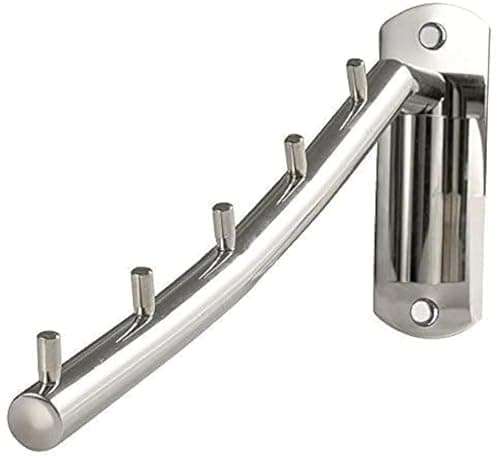 Image of 1 Pack Stainless Steel Folding Wall Mounted Clothes Coat Hanger Rack Clothes Hook Swing Arm Holder with 5 Hooks Polished Finish Clothing Hanging System Closet Storage Organizer Heavy Duty Drying Rack