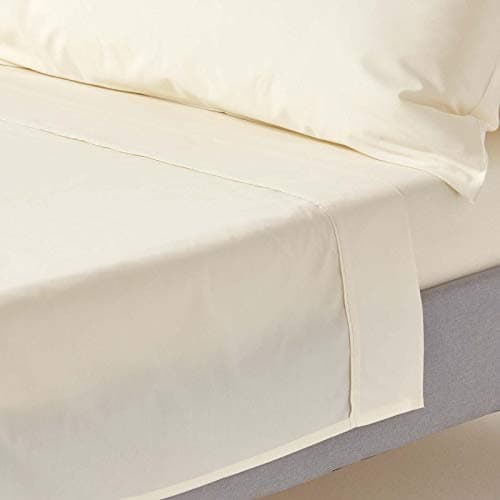 Image of HOMESCAPES Cream Pure Egyptian Cotton Flat Sheet King 200 TC 400 Thread Count Equivalent Bed Sheet