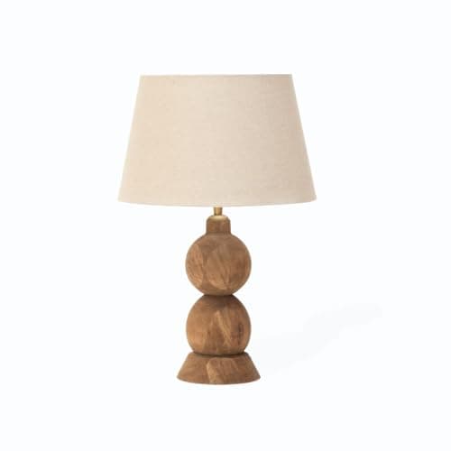 Image of Arthur Cameron - Frampton Table Lamp Made from Mango Wood with a Beige Linen Drum Shade - This Table Lamp is Perfect for Any Coffee Table, Bedside Table, Console Table or Desk. (Small)