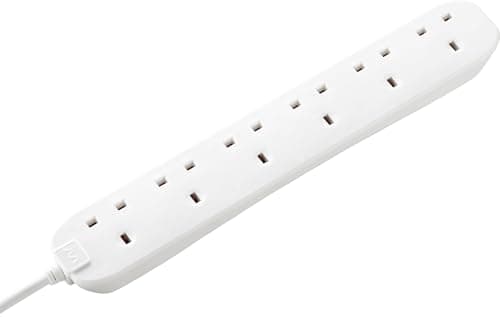 Image of Masterplug Six Socket Extension Lead, 2 Metre Cable, Unswitched, 6-Way Plug Extension Cable, Power Strip, Basic Power, Black, 13A, 6G, 2m, BSG210NB