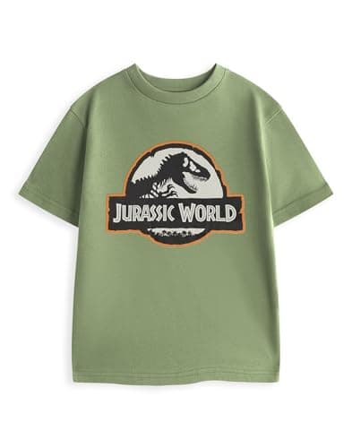 Image of Jurassic World Dinosaur Boys Sage Green Graphic Tee | Short Sleeve T-Shirt with Chest Logo Print | Kids Movie Character Top | Crew Neck Pullover Style Merch - 11-12 Years