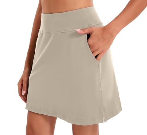 Image of Oyamiki Womens Skirts with 4 Pockets Stretchy Skater Skirt Inner Shorts Workout A Line Golf Clothes Light Khaki L