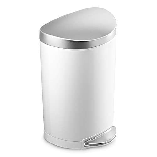 Image of simplehuman CW1867 10L Semi-Round Pedal Bin, Small Bin for Bathroom Bedroom Office, Strong Steel Pedal, Silent Soft Close Lid, Inner Bucket, Non-Skid Base, Fingerprint-Proof Lid, White Steel