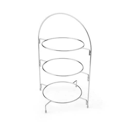 Image of Artesà 3 Tier Afternoon Tea Cake Serving Stand, Silver Serving Platter to Display Cakes, Sandwiches or Appetisers, 29cm x 19.5cm x 43cm