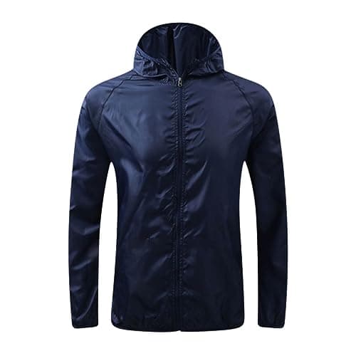Image of duxyoz Navy Waterproof Raincoat Windbreaker Thin Bicycle Rain Jackets With Hood Solid Color Plain Hoodie Packaway Rain Coats With Hoodie Quick Dry For Outdoor Use XXL