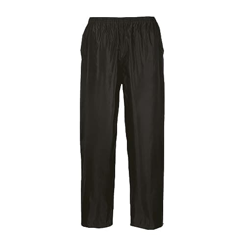 Image of Portwest S441 Classic Rain Trousers Men's Waterproof Overtrousers Durable Protective Outdoor Workwear Rainwear Overpants Elasticated Waistband Taped Seams, Black, S