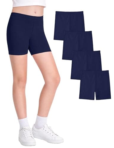 Image of JOCMIC Cycling Shorts for Girls Cotton Teen Breathable and Safety Bike Summer Sports Gym Dance 4 Pack Navy, 10-12 Years, Tag 150
