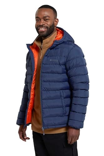 Image of Mountain Warehouse Season Mens Padded Jacket - Water Resistant Puffer Coat, Lightweight, Lab Tested to -30C, Microfibre Filler - Spring Summer, Travelling, Walking Blue S