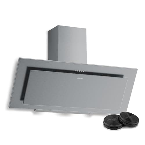 Image of Klarstein Athena Angled Cooker Hood 90cm - 404 m³/h Airflow, A+++ Energy, LED Lighting, 3 Speeds, Quiet, Recirculating & Exhaust, Dishwasher-Safe Filter, Modern Extractor Hood, Stainless Steel